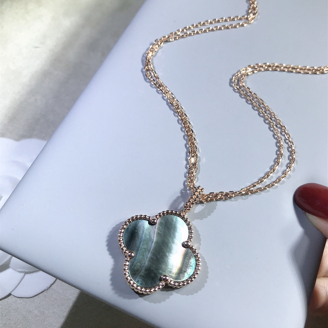 [CharmAmor]CLOVER 25MM GOLD DARK MOP BIG CLOVER NECKLACE