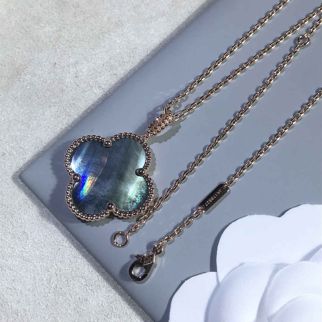 [CharmAmor]CLOVER 25MM GOLD DARK MOP BIG CLOVER NECKLACE