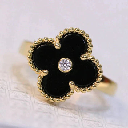 [CharmAmor]CLOVER ONYX RING GOLD DIAMOND