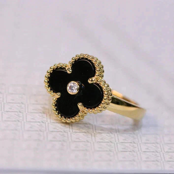 [CharmAmor]CLOVER ONYX RING GOLD DIAMOND
