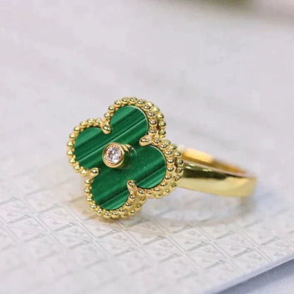 [CharmAmor]CLOVER MALACHITE RING GOLD DIAMOND
