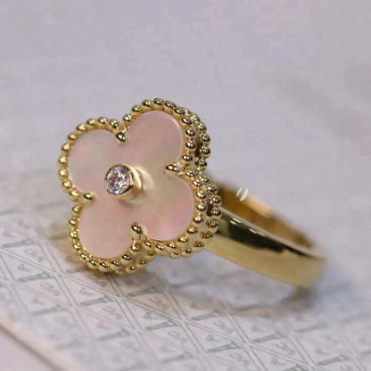 [CharmAmor]CLOVER PINK MOP RING GOLD DIAMOND