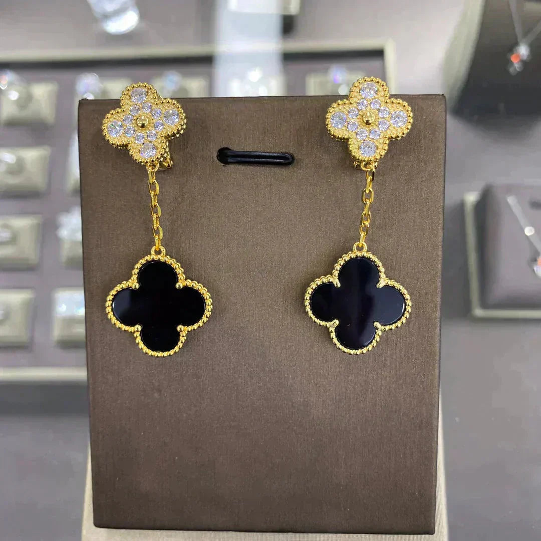 [CharmAmor]CLOVER  2 MOTIFS  DIAMOND  EARRINGS (MULTIPLE CHOICESç´
