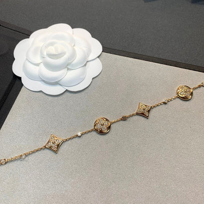 [CharmAmor]STAR AND SUN 4 MOTIFS GOLD DIAMONDS BRACELET