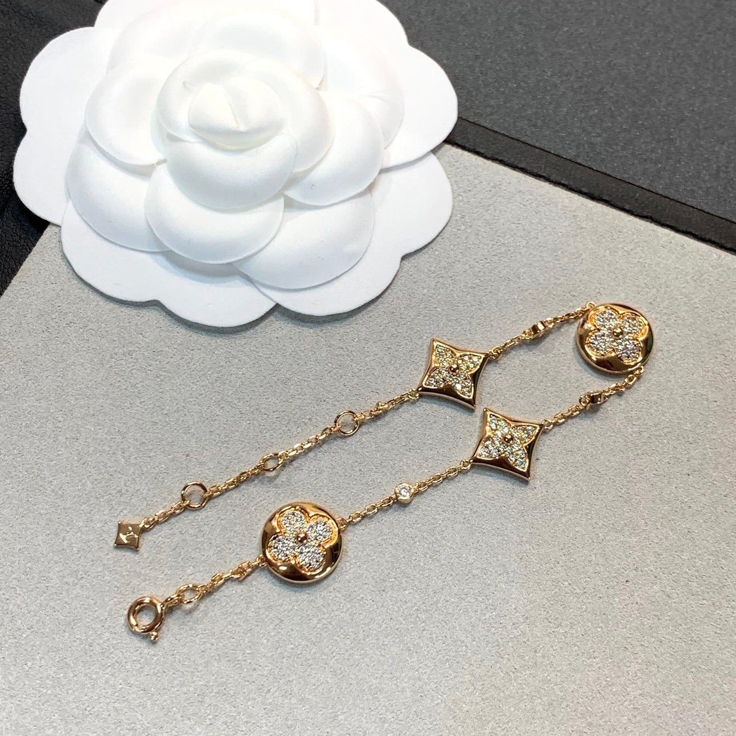 [CharmAmor]STAR AND SUN 4 MOTIFS GOLD DIAMONDS BRACELET