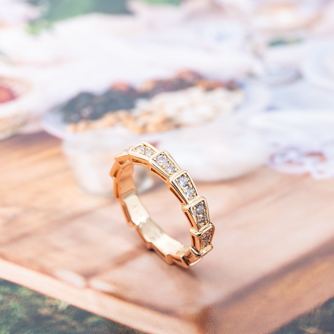 [CharmAmor]SERPENTI RING PINK GOLD DIAMOND PAVED 3MM