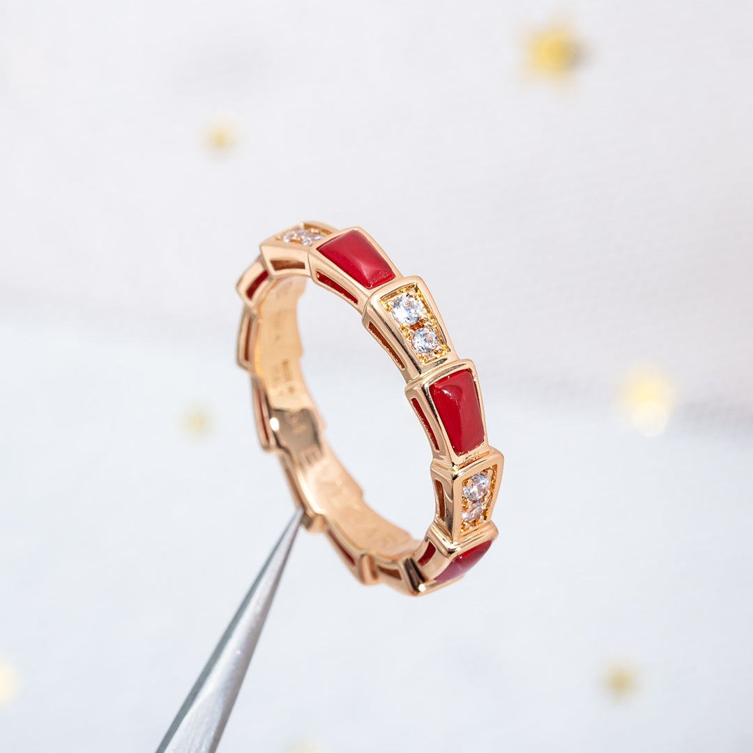 [CharmAmor]SERPENTI RING PINK GOLD CARNELIAN DIAMOND 3MM