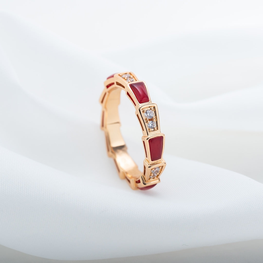 [CharmAmor]SERPENTI RING PINK GOLD CARNELIAN DIAMOND 3MM