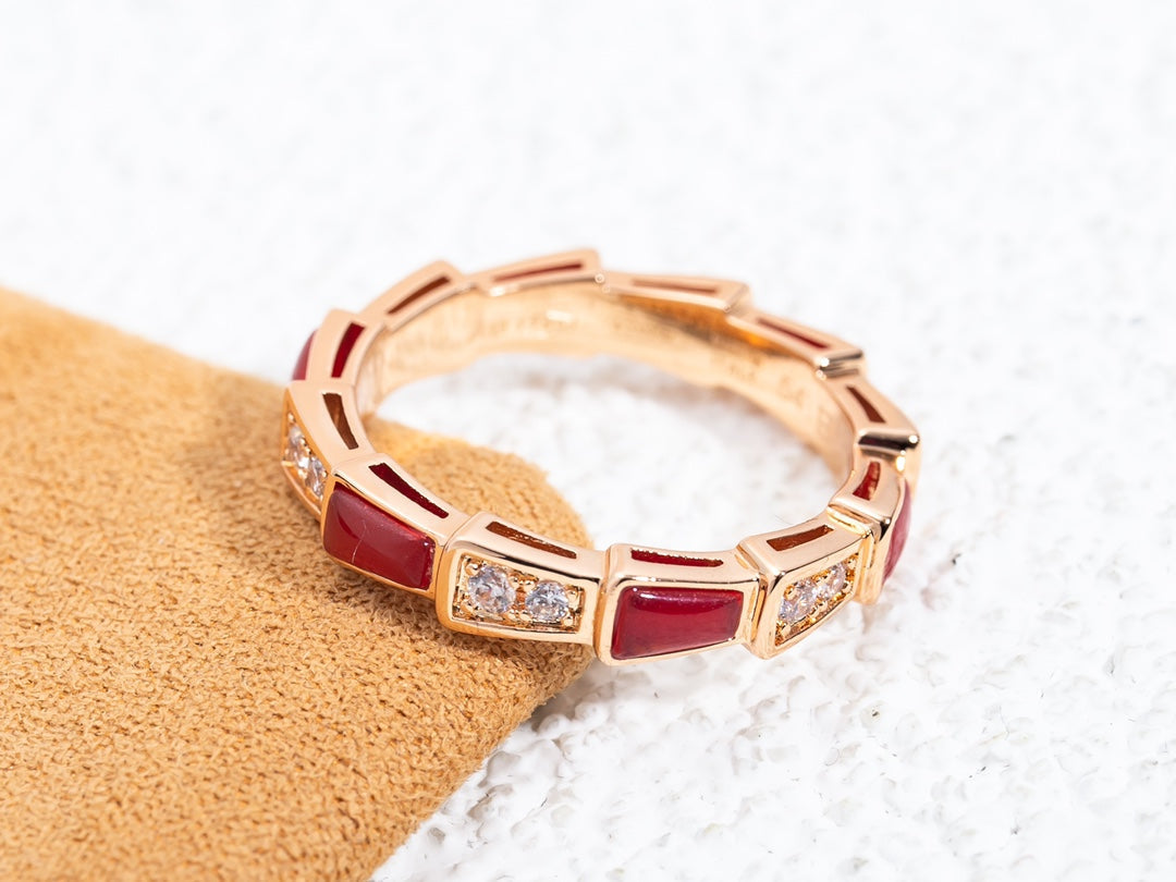 [CharmAmor]SERPENTI RING PINK GOLD CARNELIAN DIAMOND 3MM