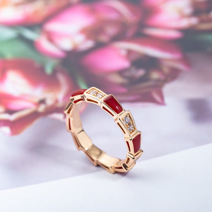 [CharmAmor]SERPENTI RING PINK GOLD CARNELIAN DIAMOND 3MM