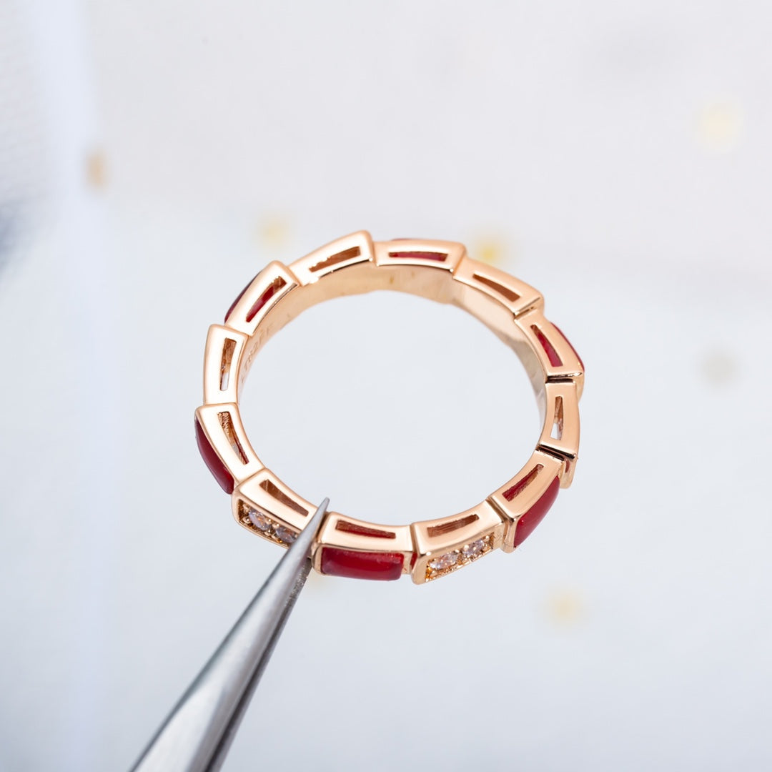 [CharmAmor]SERPENTI RING PINK GOLD CARNELIAN DIAMOND 3MM