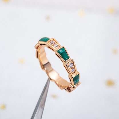 [CharmAmor]SERPENTI RING PINK GOLD MALACHITE DIAMOND 3MM