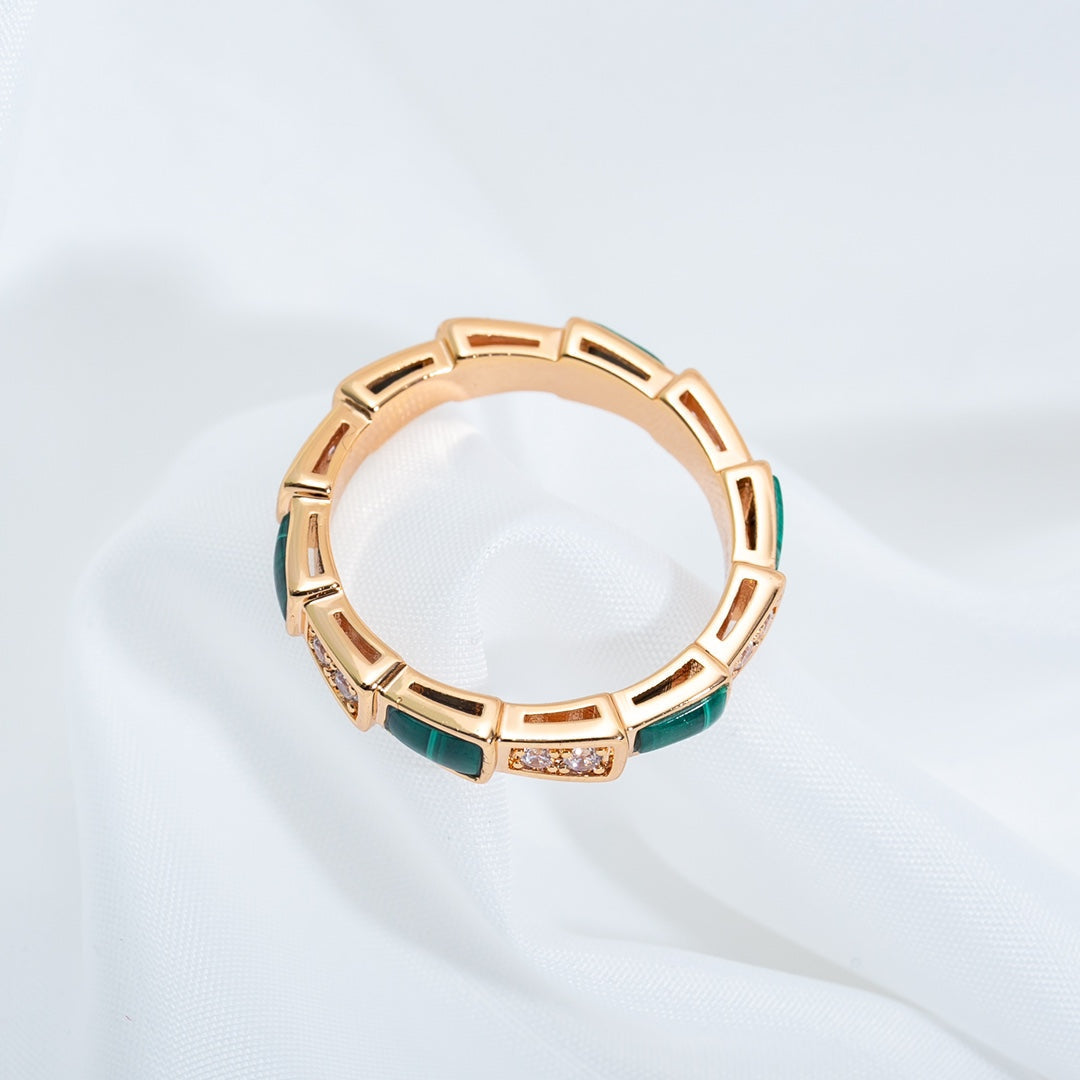 [CharmAmor]SERPENTI RING PINK GOLD MALACHITE DIAMOND 3MM