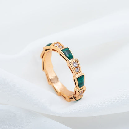 [CharmAmor]SERPENTI RING PINK GOLD MALACHITE DIAMOND 3MM