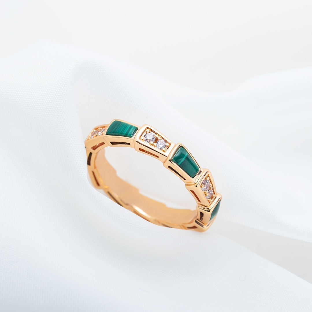 [CharmAmor]SERPENTI RING PINK GOLD MALACHITE DIAMOND 3MM