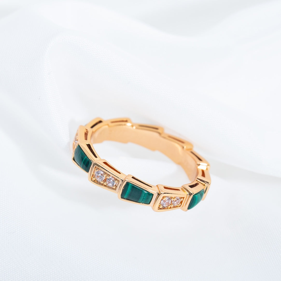 [CharmAmor]SERPENTI RING PINK GOLD MALACHITE DIAMOND 3MM