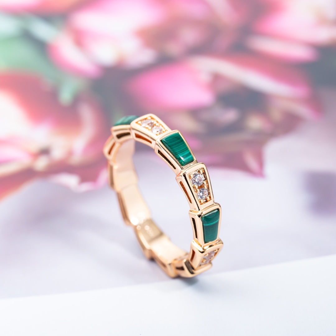 [CharmAmor]SERPENTI RING PINK GOLD MALACHITE DIAMOND 3MM
