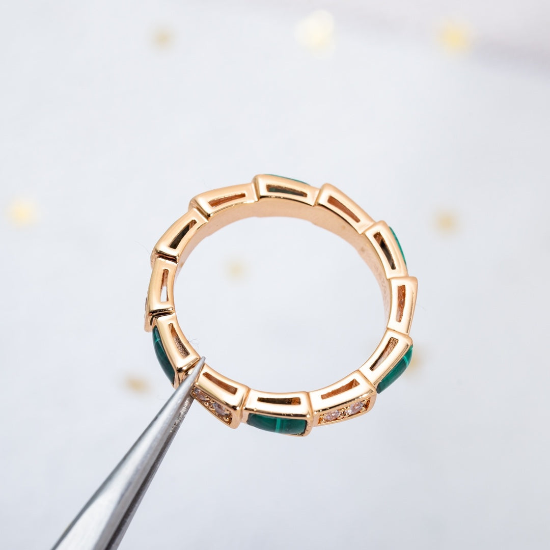 [CharmAmor]SERPENTI RING PINK GOLD MALACHITE DIAMOND 3MM