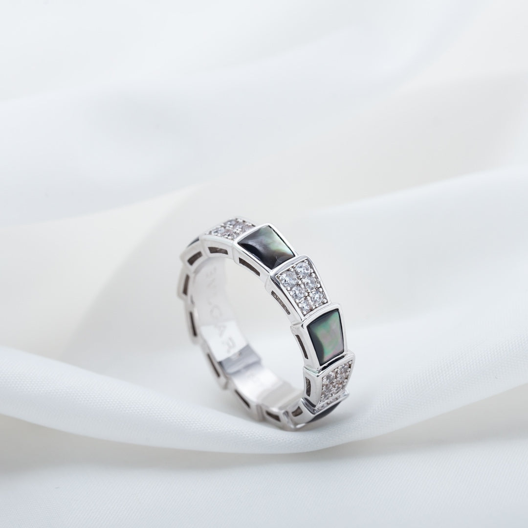 [CharmAmor]SERPENTI RING SILVER DIAMOND BLACK MOP 4MM