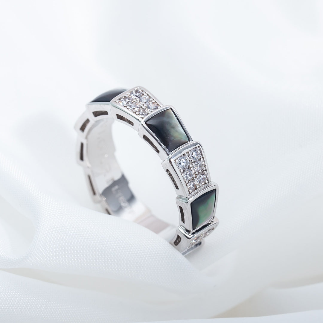 [CharmAmor]SERPENTI RING SILVER DIAMOND BLACK MOP 4MM