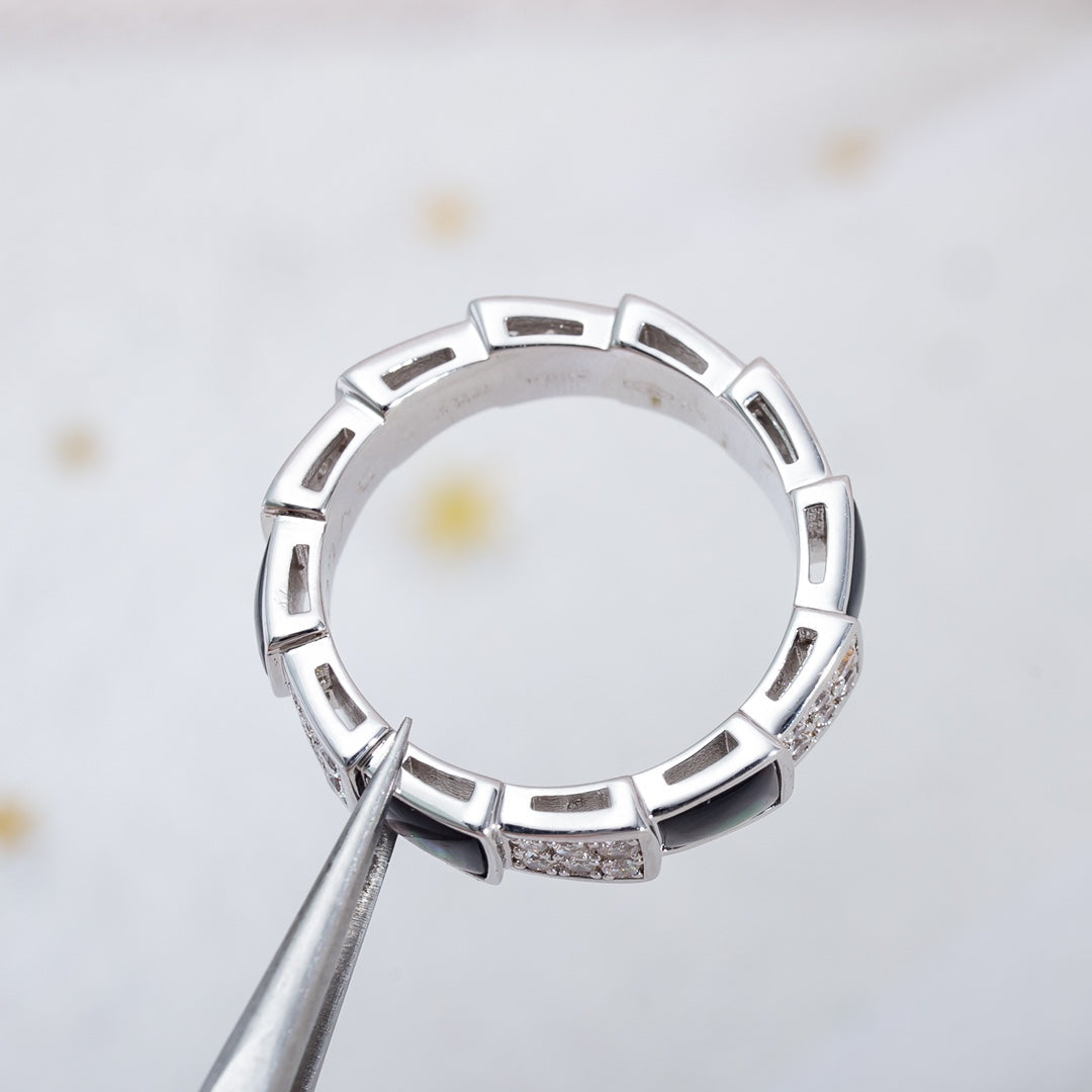 [CharmAmor]SERPENTI RING SILVER DIAMOND BLACK MOP 4MM