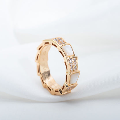 [CharmAmor]SERPENTI RING PINK GOLD MOP DIAMOND PAVED 4MM