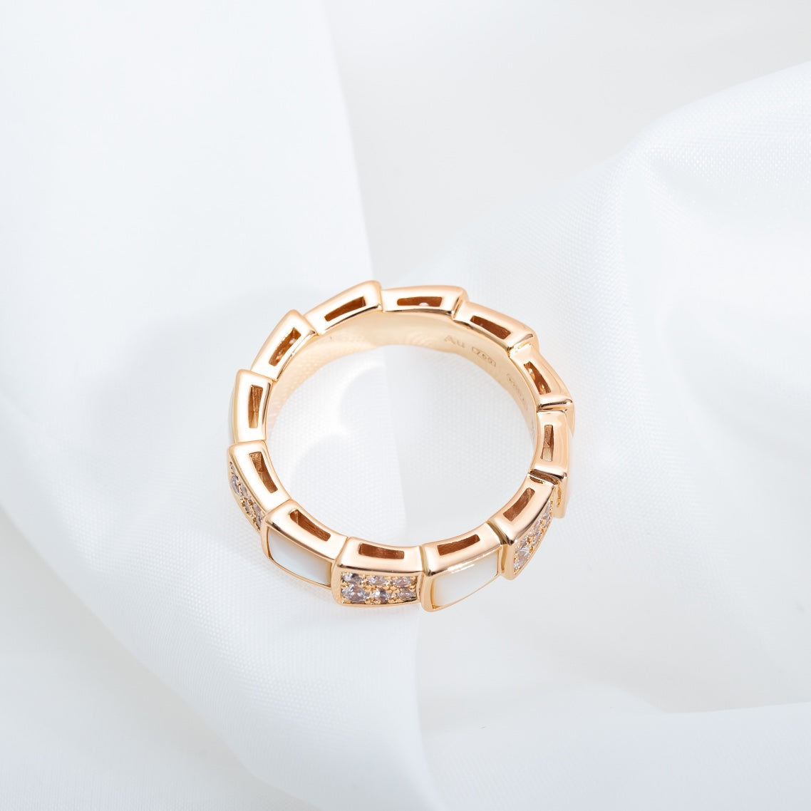 [CharmAmor]SERPENTI RING PINK GOLD MOP DIAMOND PAVED 4MM