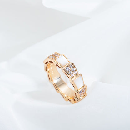 [CharmAmor]SERPENTI RING PINK GOLD MOP DIAMOND PAVED 4MM
