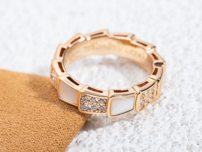 [CharmAmor]SERPENTI RING PINK GOLD MOP DIAMOND PAVED 4MM
