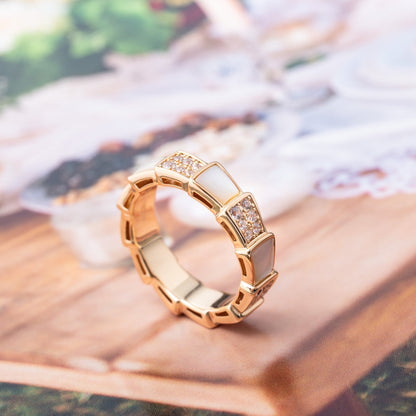 [CharmAmor]SERPENTI RING PINK GOLD MOP DIAMOND PAVED 4MM