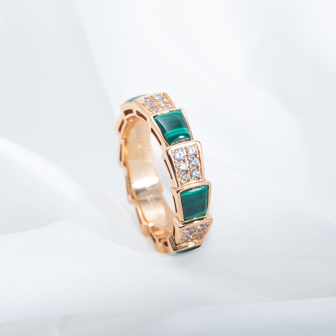 [CharmAmor]SERPENTI RING PINK GOLD MALACHITE DIAMOND PAVED 4MM