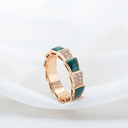 [CharmAmor]SERPENTI RING PINK GOLD MALACHITE DIAMOND PAVED 4MM