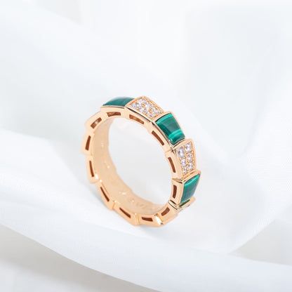 [CharmAmor]SERPENTI RING PINK GOLD MALACHITE DIAMOND PAVED 4MM