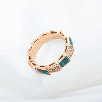 [CharmAmor]SERPENTI RING PINK GOLD MALACHITE DIAMOND PAVED 4MM