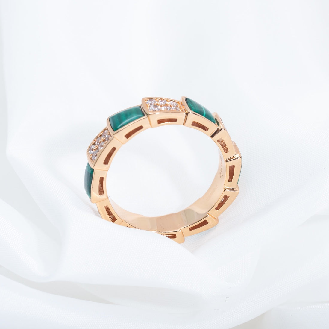 [CharmAmor]SERPENTI RING PINK GOLD MALACHITE DIAMOND PAVED 4MM