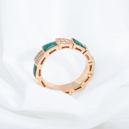 [CharmAmor]SERPENTI RING PINK GOLD MALACHITE DIAMOND PAVED 4MM