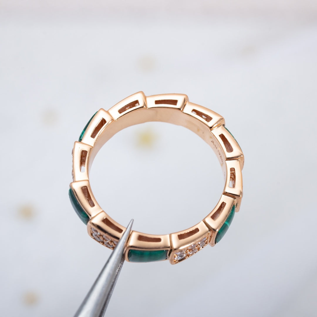 [CharmAmor]SERPENTI RING PINK GOLD MALACHITE DIAMOND PAVED 4MM