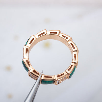 [CharmAmor]SERPENTI RING PINK GOLD MALACHITE DIAMOND PAVED 4MM