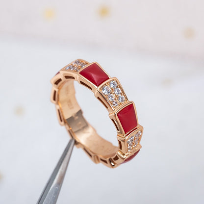 [CharmAmor]SERPENTI RING PINK GOLD CARNELIAN DIAMOND PAVED 4MM
