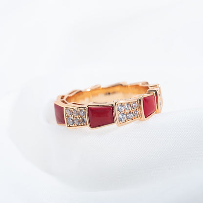 [CharmAmor]SERPENTI RING PINK GOLD CARNELIAN DIAMOND PAVED 4MM