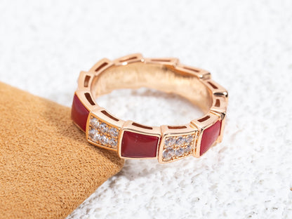 [CharmAmor]SERPENTI RING PINK GOLD CARNELIAN DIAMOND PAVED 4MM