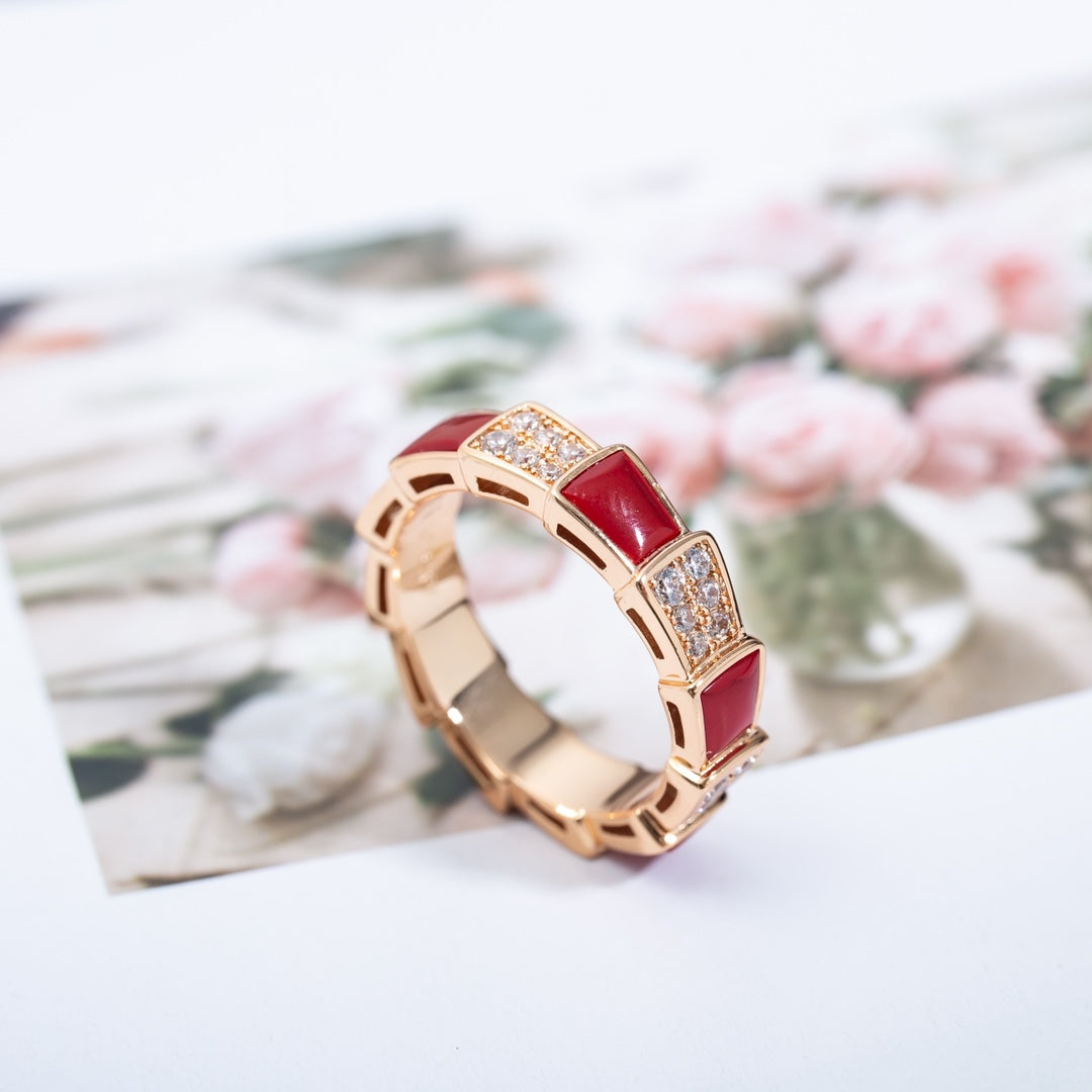 [CharmAmor]SERPENTI RING PINK GOLD CARNELIAN DIAMOND PAVED 4MM