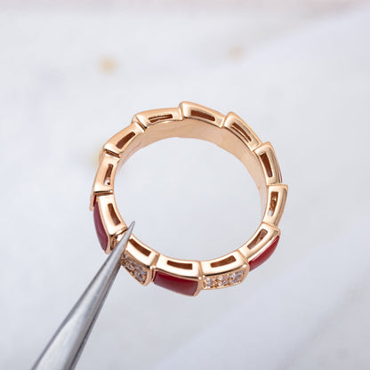 [CharmAmor]SERPENTI RING PINK GOLD CARNELIAN DIAMOND PAVED 4MM