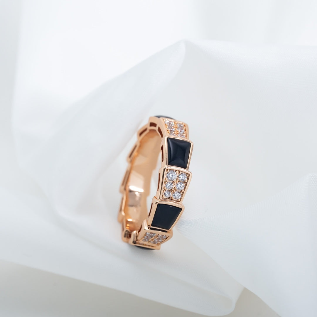 [CharmAmor]SERPENTI RING PINK GOLD BLACK MOP DIAMOND PAVED 4MM