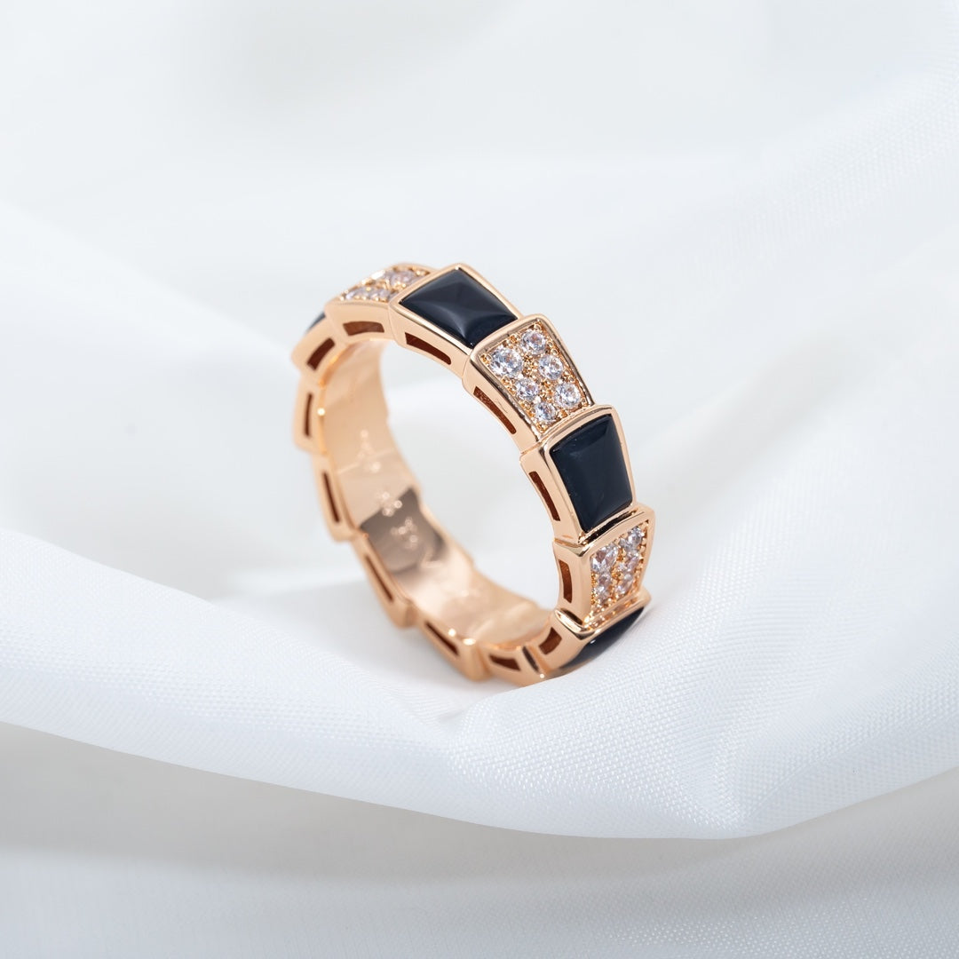 [CharmAmor]SERPENTI RING PINK GOLD BLACK MOP DIAMOND PAVED 4MM