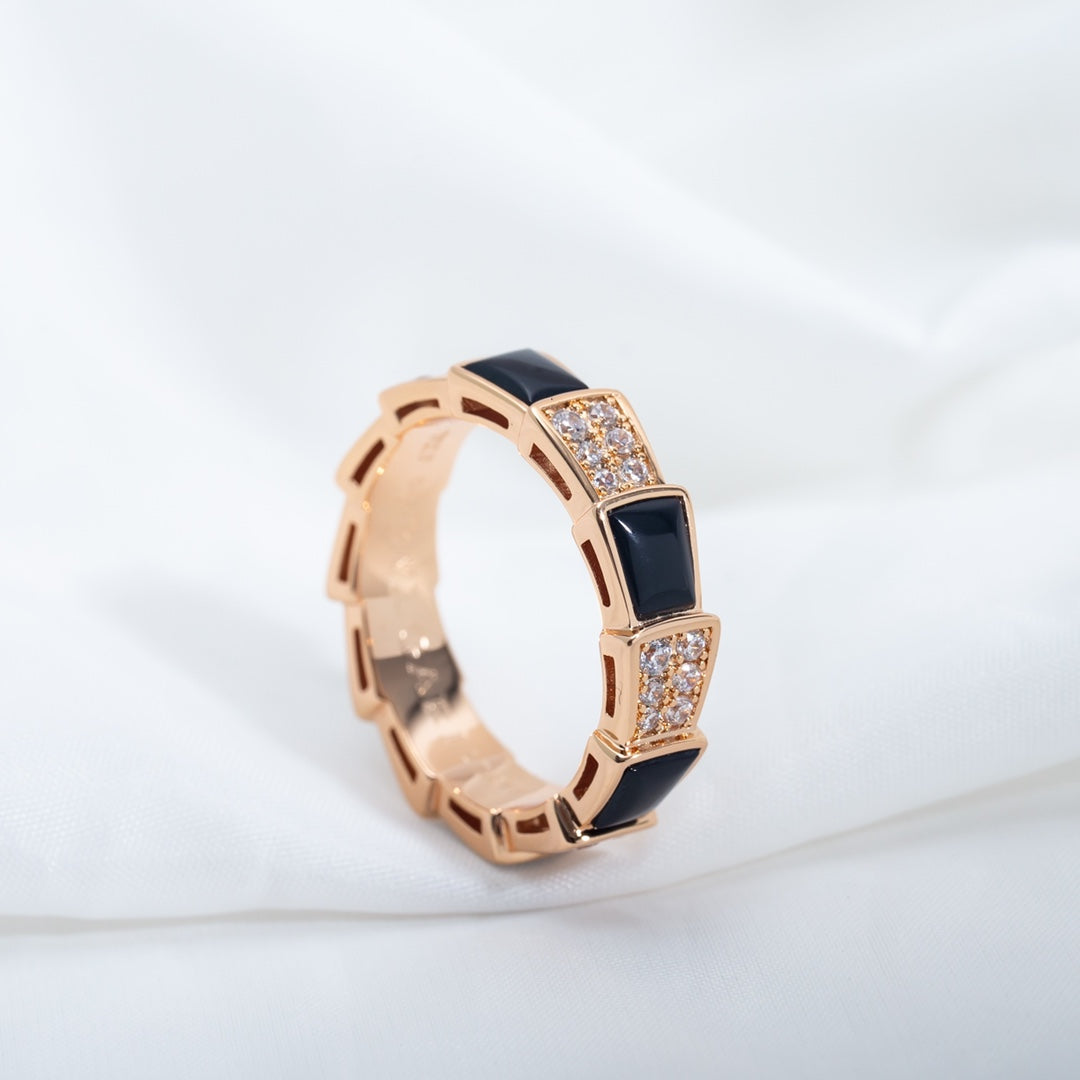 [CharmAmor]SERPENTI RING PINK GOLD BLACK MOP DIAMOND PAVED 4MM