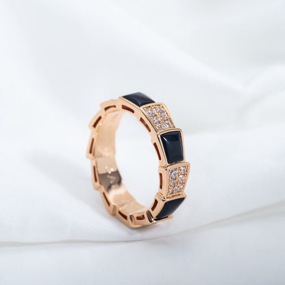 [CharmAmor]SERPENTI RING PINK GOLD BLACK MOP DIAMOND PAVED 4MM