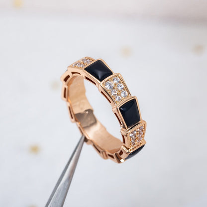 [CharmAmor]SERPENTI RING PINK GOLD BLACK MOP DIAMOND PAVED 4MM