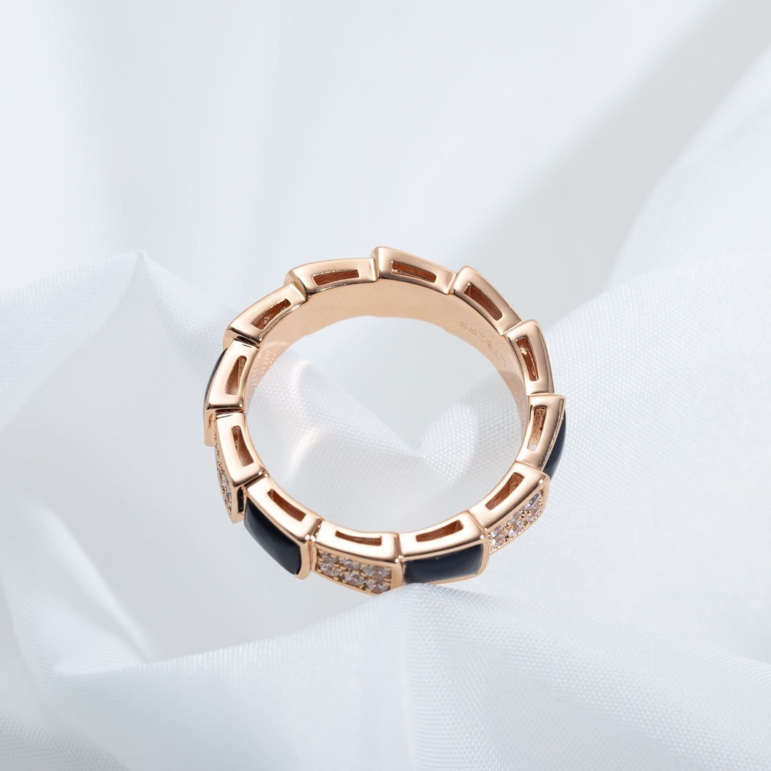 [CharmAmor]SERPENTI RING PINK GOLD BLACK MOP DIAMOND PAVED 4MM