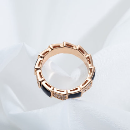 [CharmAmor]SERPENTI RING PINK GOLD BLACK MOP DIAMOND PAVED 4MM